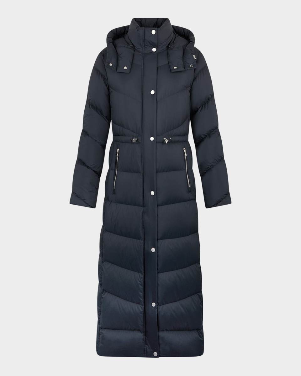 Belle Long Down Puffer Coat with Removable Hood